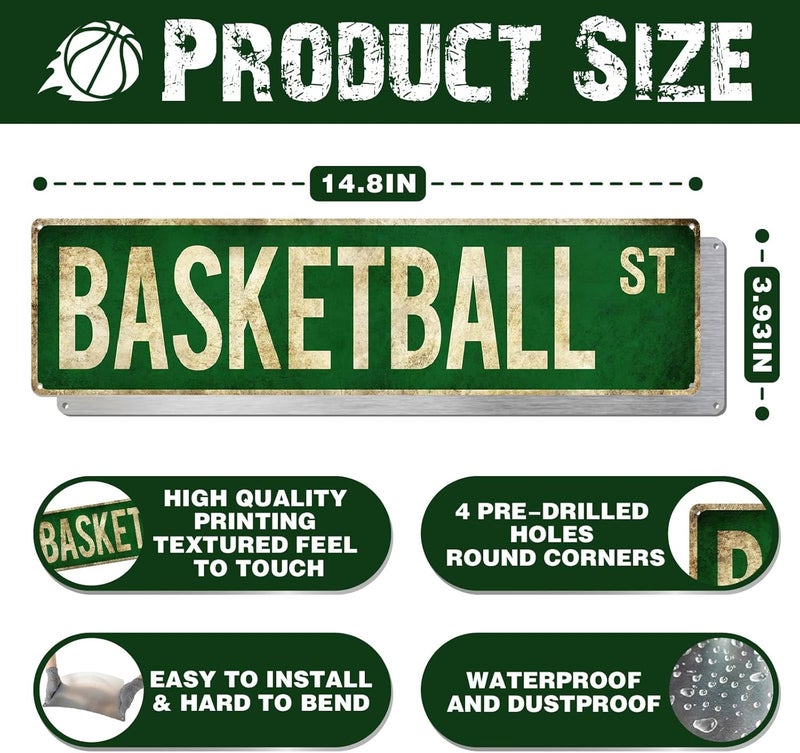Rasonus Basketball Gifts for Boys 8-12 Accessories Basketball Room Decor Vintage Street Signs Bedroom Wall Art Gear for Teen Boys 12-14 - Image 2